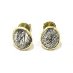 Pendientes plata dorada ovalo satinado