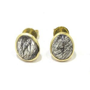 Pendientes plata dorada ovalo satinado