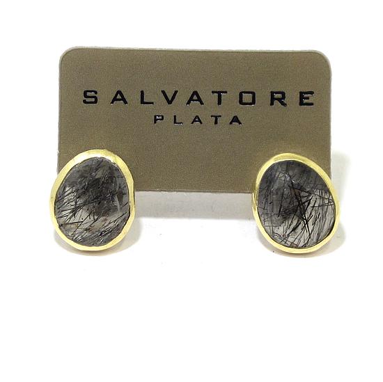 Pendientes plata dorada ovalo satinado