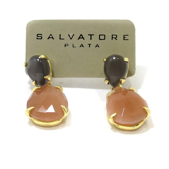 Pendientes plata dorada piedra luna melocoton