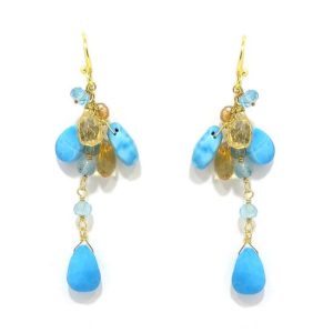 Pendientes plata dorada turquesas citrino