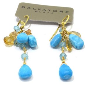 Pendientes plata dorada turquesas citrino
