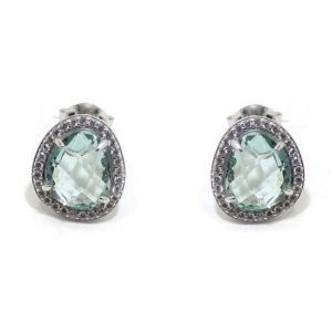 Pendientes plata ovalo cristal azul circonitas