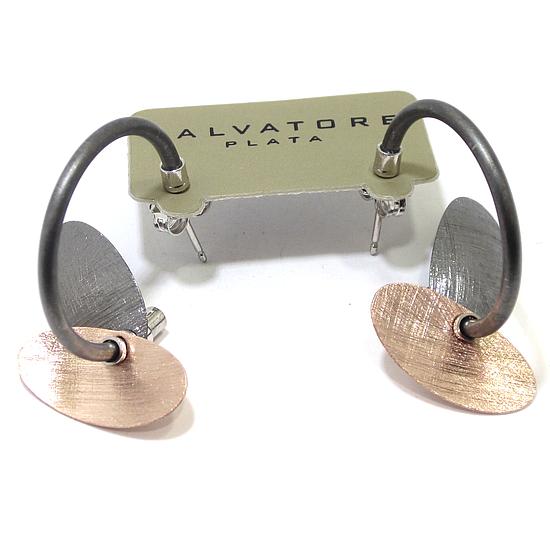 Pendientes plata rutenio ovalos satinados