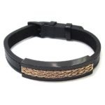 Pulsera caballero acero piel negra