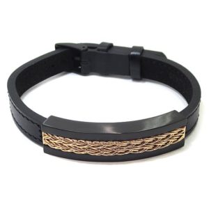 Pulsera caballero acero piel negra