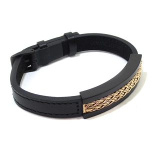 Pulsera caballero acero piel negra