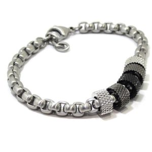 Pulsera caballero acero cilindros grises