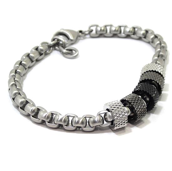 Pulsera caballero acero cilindros grises