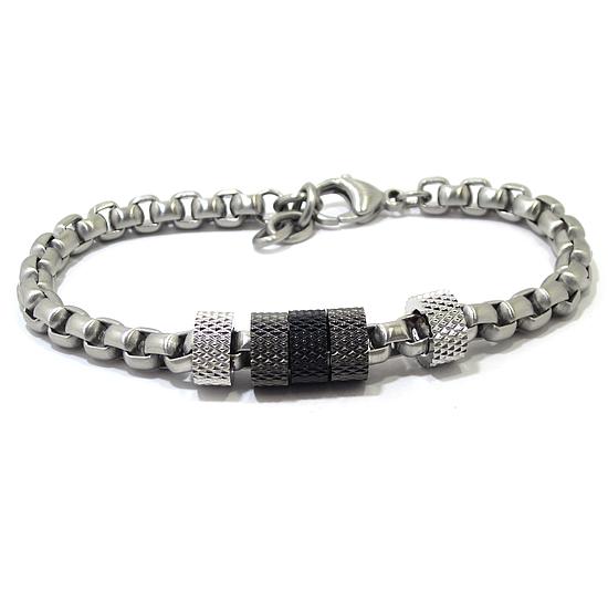 Pulsera caballero acero cilindros grises