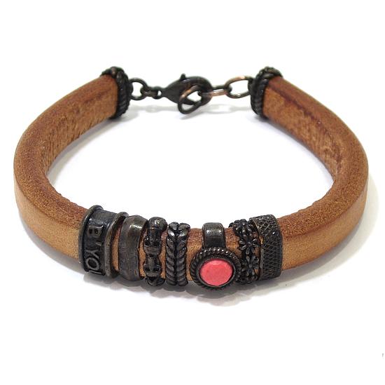 Pulsera caballero metal oscuro piel