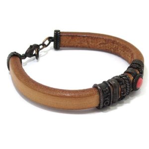 Pulsera caballero metal oscuro piel