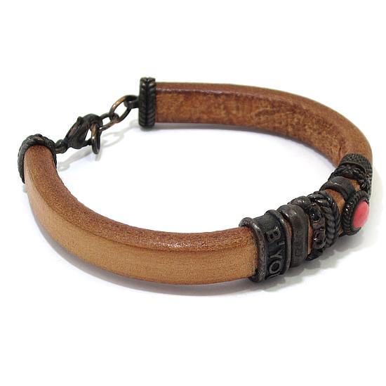 Pulsera caballero metal oscuro piel