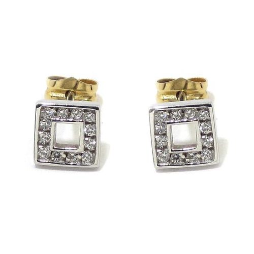 Pendientes oro blanco cuadros circonitas