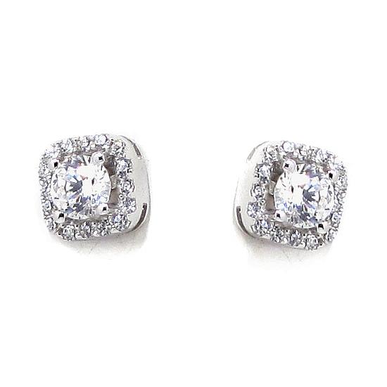 Pendientes oro blanco redondeados circonita central