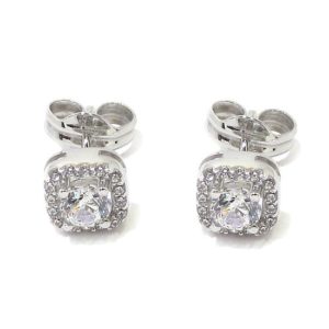 Pendientes oro blanco redondeados circonita central