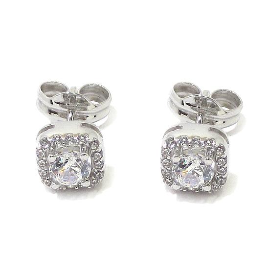 Pendientes oro blanco redondeados circonita central