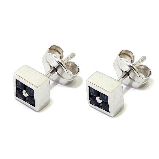 Pendientes oro blanco cuadrados zafiros - Imagen 3