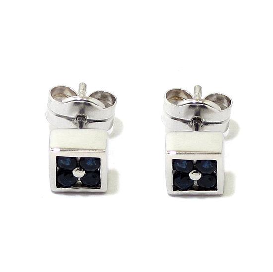 Pendientes oro blanco cuadrados zafiros - Imagen 2