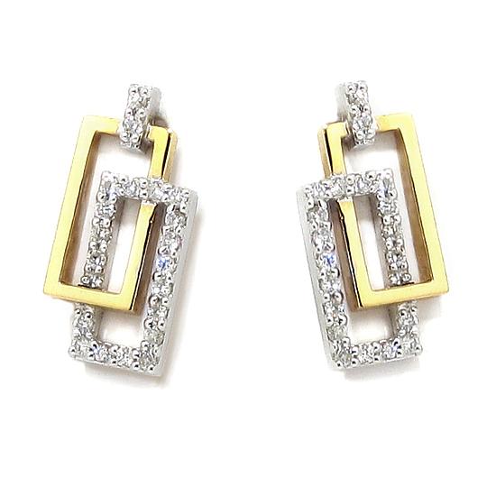 Pendientes oro blanco/rosa rectangulos diamantes