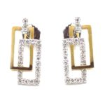 Pendientes oro blanco/rosa rectangulos diamantes