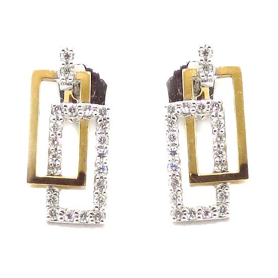 Pendientes oro blanco/rosa rectangulos diamantes
