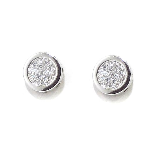 Pendientes oro blanco redondos circonitas