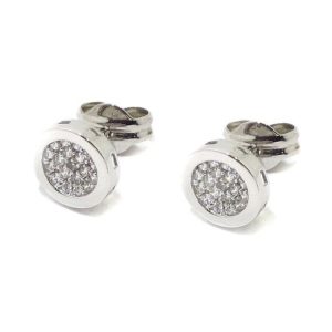 Pendientes oro blanco redondos circonitas