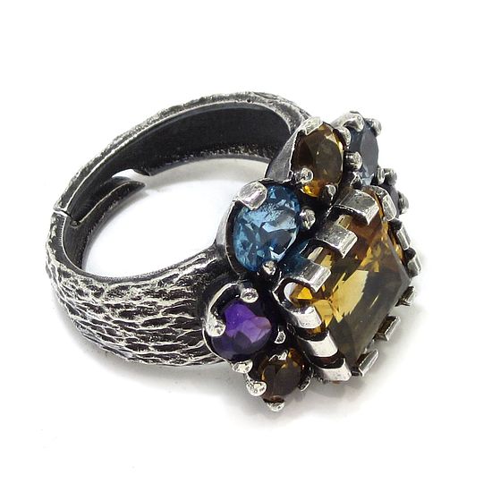 Anillo plata citrino topacios amatistas - Imagen 2