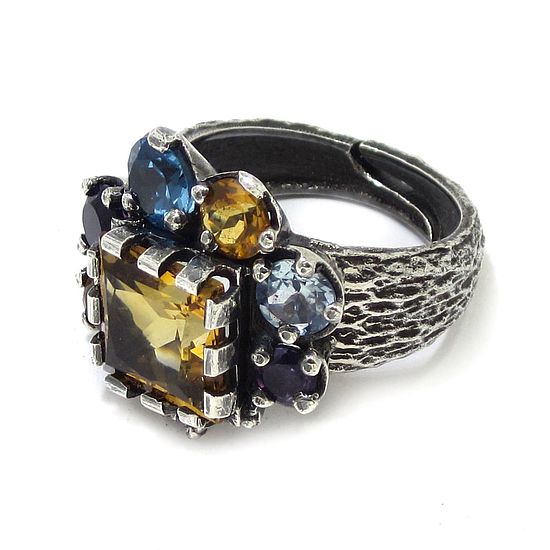 Anillo plata citrino topacios amatistas - Imagen 3