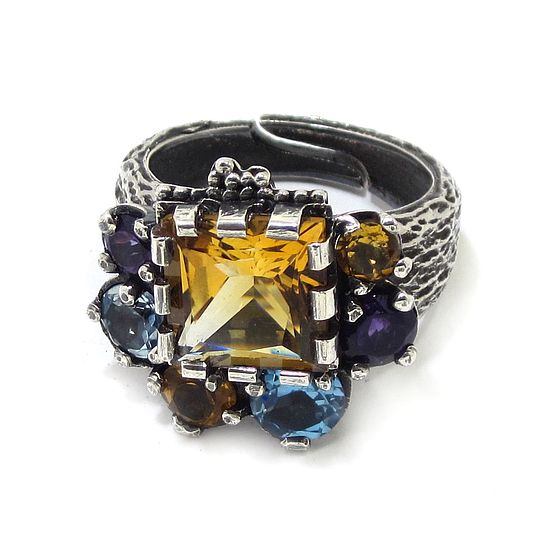 Anillo plata citrino topacios amatistas - Imagen 7