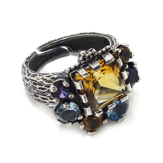 Anillo plata citrino topacios amatistas - Imagen 8