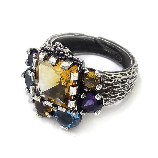 Anillo plata citrino topacios amatistas