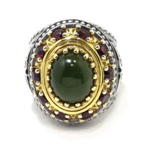 Anillo plata bicolor jade verde intenso