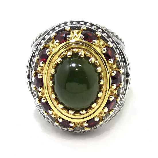 Anillo plata bicolor jade verde intenso