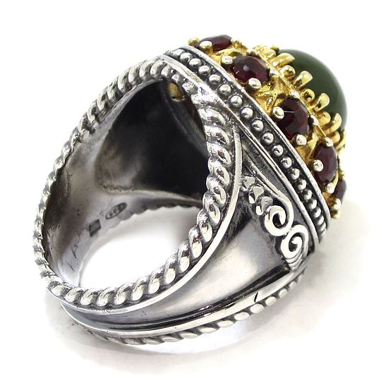 Anillo plata bicolor jade verde intenso