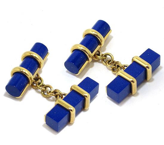 Gemelos oro amarillo lapislázuli