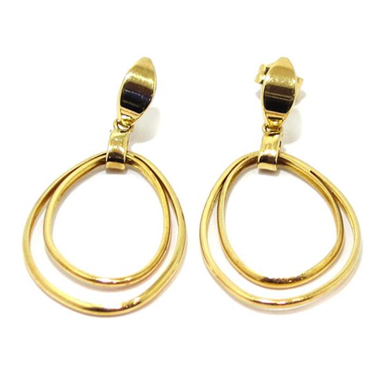 Pendientes aros dobles colgantes ovalados oro