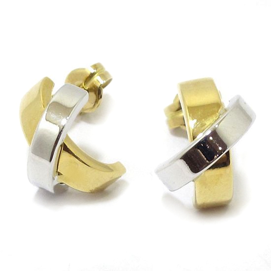 Pendientes aspa curva oro bicolor