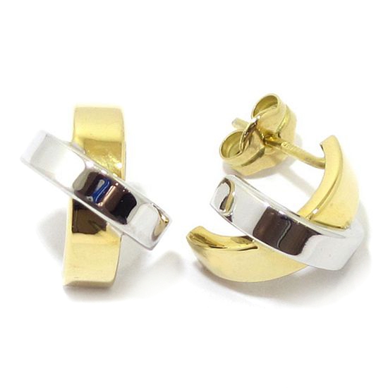 Pendientes aspa curva oro bicolor