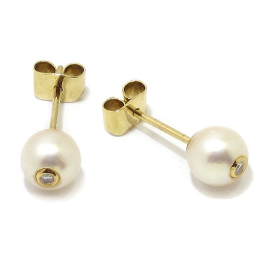 pendientes perla 5.4mm y brillante oro