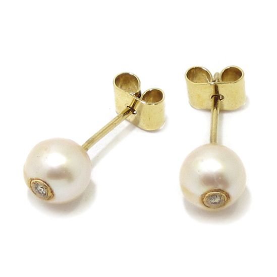 pendientes perla 6.6mm y brillante oro