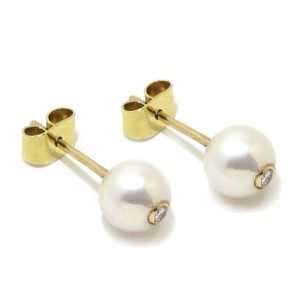 pendientes perla 7mm y brillante oro