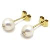 pendientes perla 7mm y brillante oro