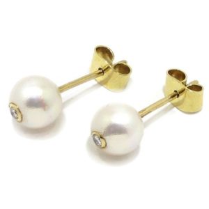 pendientes perla 7mm y brillante oro