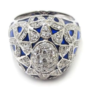 Anillo diamantes esmalte azul oro blanco