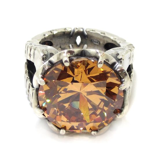 Anillo circonio cubico ocre plata