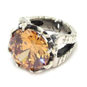 Anillo circonio cubico ocre plata