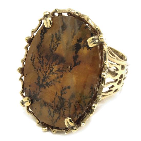 Anillo cuarzo dendrita plata dorada