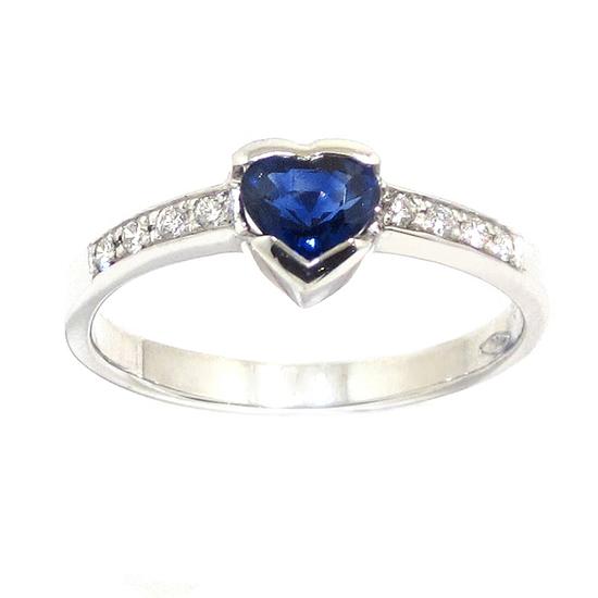 Anillo zafiro corazón oro blanco brillantes
